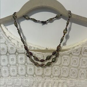 Elegant Beaded Necklace and Earings - Green and Brown